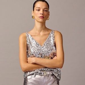 M / NWT J. Crew Collection Carrie V-neck Sequin Camisole Silver